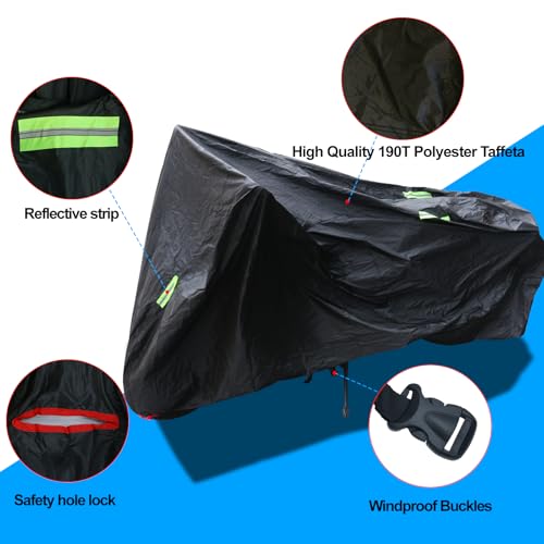 Motorcycle Cover All Season Universal Weather Quality Waterproof Sun Outdoor Protection Night Reflective with Lock-Holes Fits up to 116.1" for Most ADV Touring Cruiser Standard Chopper Motorcycle - size: 4XL size: 116.1"
