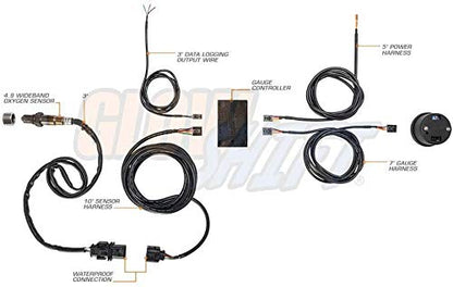 GlowShift Black 7 Color Analog Wideband Air Fuel Gauge Kit, 2-1/16" 52mm