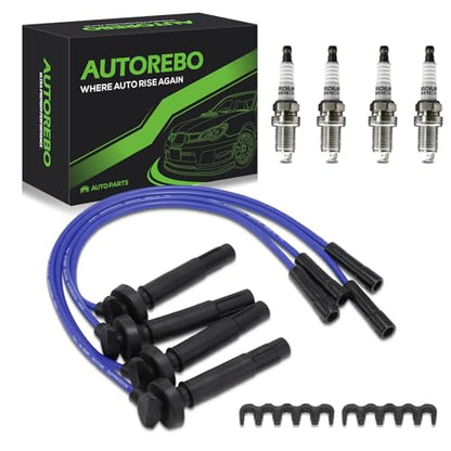 Set of 4 PCS Ignition Spark Plug Wires SOA430Q119 8691 RC-FX58 & 4 Iridium Spark Plugs Set Compatible with Subaru Forester Outback Subaru Legacy Impreza H4 2.5L # replace 671-4246 55500 22451AA72A - size: 8691