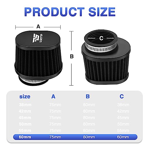 2PCS Motorcycle Air Filter Universal 60MM Replacement Engine Filter High Performance Air Filters Fit Motocross Carburetor Cleaner for Pit Bike Scooter Moped ATV (Black) - color: black, size: 2PCS(60MM)