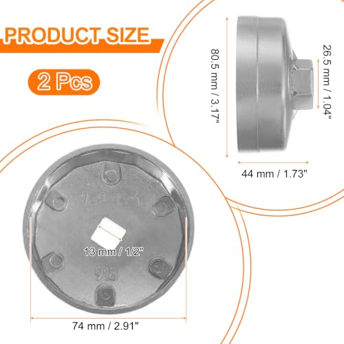HARFINGTON 2pcs Oil Filter Cap 15 Flute 80.5x44x74mm (WxHxID) 1/2" Square - size: 15 Flute 80.5 x 44 x 74mm
