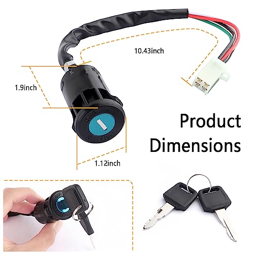 Ignition Switch with Key,Standard 4 Wire Ignition Lock Cylinder Fit for 50-250cc Motorcycle,Scooter,ATV,Pocket Bike,Dirt Bike,Motorcycle Accessories Ignition Switch Cylinder