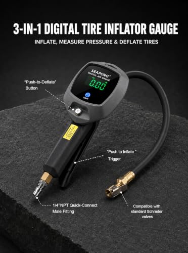 Digital Tire Inflator with Pressure Gauge, 230 PSI