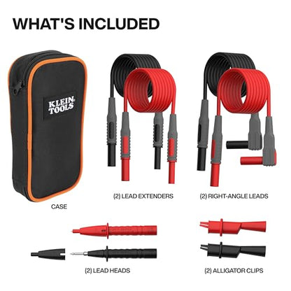Klein Tools 69483 Meter Test Leads Accessory Kit with (2) Right-Angle, (2) Extenders, (2) Lead Heads, (2) Alligator Clips, and Case - size: Meter Accessory Kit