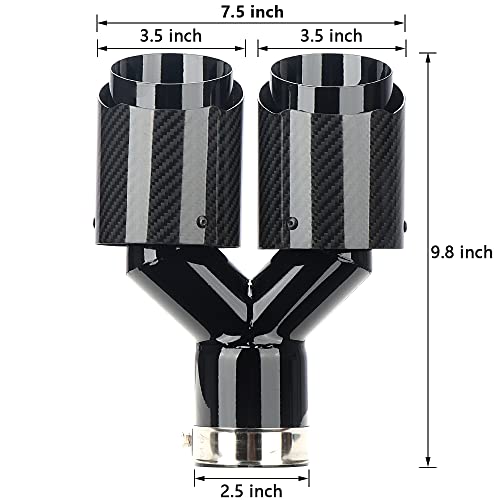 A-KARCK Carbon Fiber Exhaust Tip 2.5" Inlet to Dual 3.5" Outlet, High Temperature Resistance 9.8" Long Stainless Steel Tailpipe tip (Black Pipe and Black Shell) - style: Black & Black Shell
