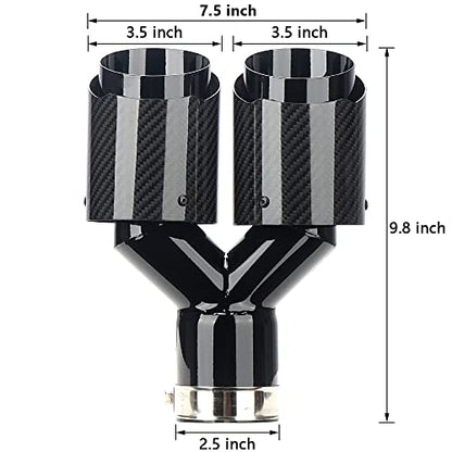 A-KARCK Carbon Fiber Exhaust Tip 2.5" Inlet to Dual 3.5" Outlet, High Temperature Resistance 9.8" Long Stainless Steel Tailpipe tip (Black Pipe and Black Shell) - style: Black & Black Shell