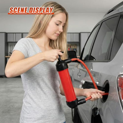 Craedli Multi-Use Siphon Fuel Transfer Pump Kit, Manual Fluid Transfer Pump Automotive Hand Fuel Pump for Gas Oil and Liquids, Portable Oil Extractor Accessories for Fish Tank, Lawn Mower, Boat (Red)