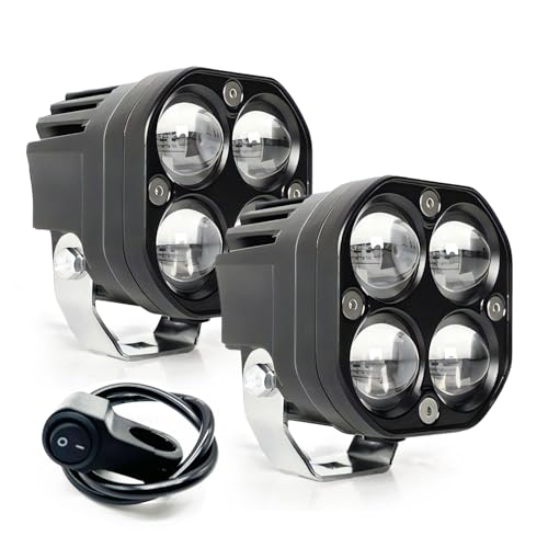 2PC Motorcycle Auxiliary Lights/White/Amber Strobe 3 inch LED Driving Fog Lights Offroad Work Lights for Harley Honda Kawasaki Suzuki Yamaha,ATV UTV GMC Savana Trucke Car,Forklifts,Fire Engines, Boat - color: Blue/White/Amber