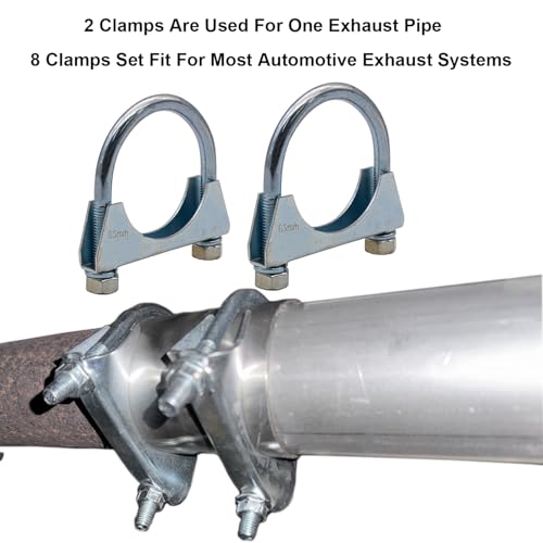 8PCS 2.5" Car Exhaust Clamp U-Bolt Muffer Tip System Mild Steel Zinc Coated