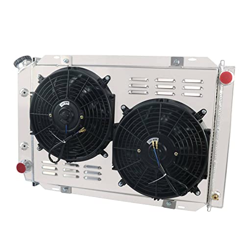 4 Core Aluminum Radiator Compatible for 1980-1993 Ford Mustang GT/LX Foxbody 5.0L 2.3L Automatic/Manual Performance Cooling 3-Core 1988 1989 1987 (4-Row Radiator Fans Set) - size: 4-Row Radiator Fans Set