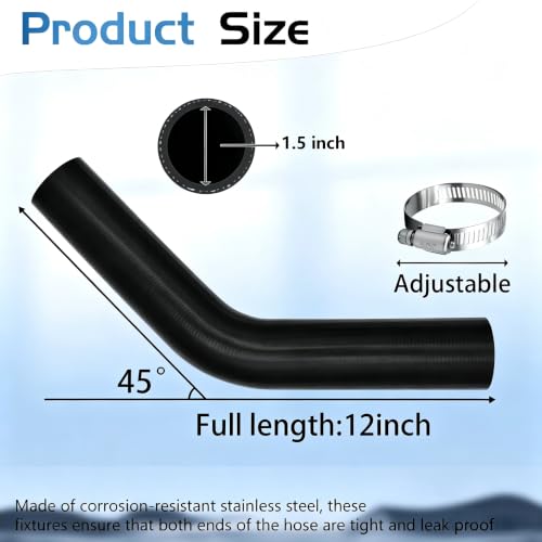 1 1/2" ID Silicone Coolant Air Hose (12" Length) with 2 Clamps - Industrial Hydraulic Turbo Pipe Elbow Radiator Hose (1.5" ID 45 Degree) - size: 1.5" ID 45 Degree