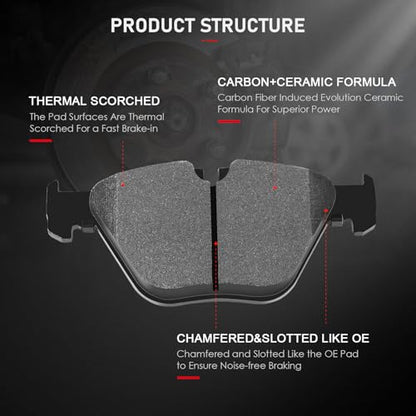 cciyu D918 D1042 Brake Pads w/Hardware Front Rear Disc Brake Pad Set - size: Front[D918] + Rear[D1042]