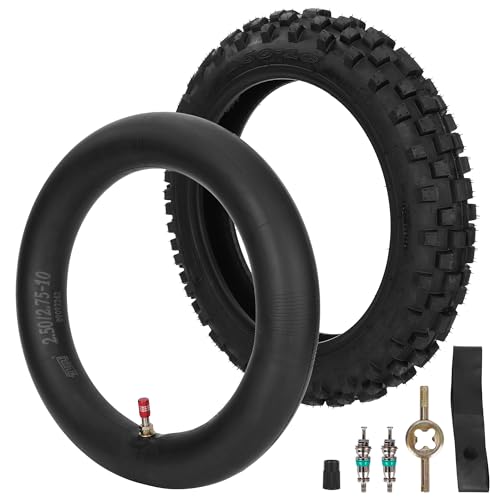 2.50-10 Tire and Inner Tube with TR4 Valve Stem for CRF50/XR50 DRZ70/JR50 PW50 Coolster QG-210 QG-213A MX650 MX500 Baja Dirt Runner 49 CR60R SX500 Dirt Rocket QG-210 MVX70 MVX110 Tao db10 PW50