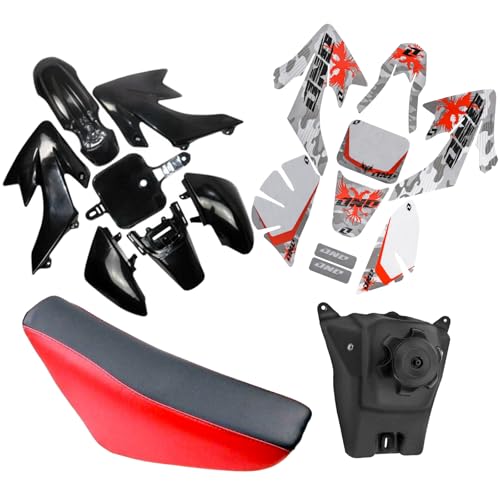 CRF50 Plastic Kit XR50 Plastic Fender Kit with Graphics Sticker Decals Kit & Red Seat & Fuel Tank For CRF 50 XR 50 SDG SSR 107 110 125 Pit Dirt Bike Motorcycle (Black) - color: Black