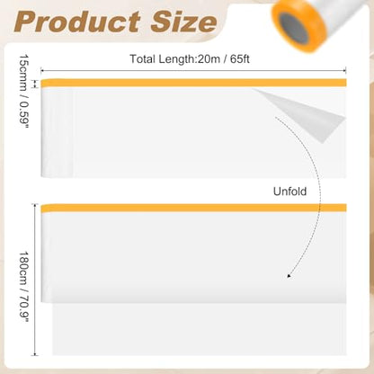 HARFINGTON 2pcs Pre-Taped Masking Film 70.9" x65ft w Plastic Sheeting,Clear - color: Clear, size: 70.9"x65ft