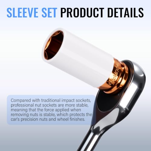 1/2" Drive Wheel Protector Impact Socket, Metric Deep 17mm - 27 mm (7 PCS) - size: 1/2" Color Impact Sockets 7pcs