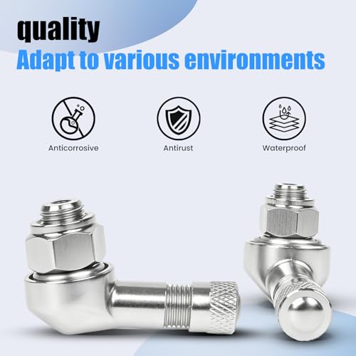 Silver Aluminum 90 Degree CNC Motorcycle Tire Valve Stems TV25AL for Aprilia, Ducati, KTM, Easy Installation, 0.357"/8.3mm+0.3mm Valve Hole Dia, Pack of 2