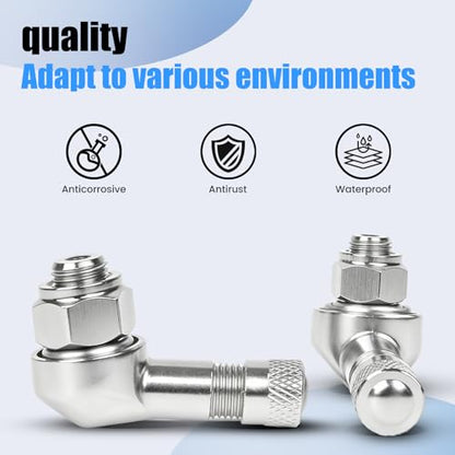Silver Aluminum 90 Degree CNC Motorcycle Tire Valve Stems TV25AL for Aprilia, Ducati, KTM, Easy Installation, 0.357"/8.3mm+0.3mm Valve Hole Dia, Pack of 2