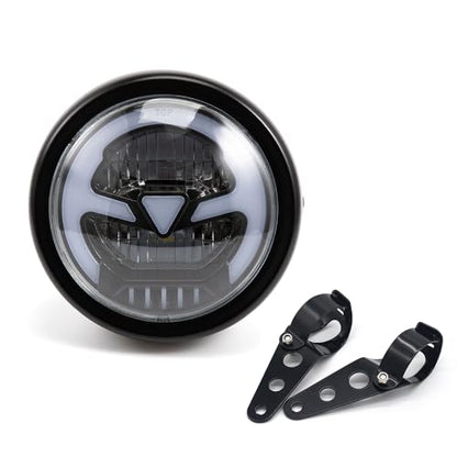 Motorcycle Headlight 5.75 inch Round LED with Mounting Brackets Assembly, Front Headlamp with DRL High/Low Beam for Cafe Racer E-bike Bobber Chopper (style A) - style: style A