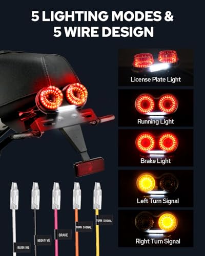 Benlari Upgraded Motorcycle Tail Light, 90LEDs Brake Lights, IP67 Waterproof Turn Signals Running with License Plate Bracket Fit for Street Bike Cruiser Chopper Bobber (Smoke) - color: Smoke
