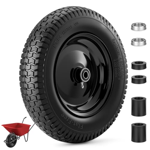 4.80/4.00-8" Flat-free 14.5" Heavy Duty Wheelbarrow Wheel and Tire (Black） - color: Black, size: 1 Pack