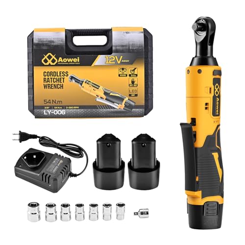 3/8" Cordless Ratchet Wrench Set, 12V Electric Power Ratchet, Yellow - color: Yellow