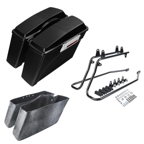 TCMT Saddle Bags Saddlebag Speaker Lid w/Conversion Bracket Fit For Harley Softail Heritage Deluxe Models 1984-2017 (except Deuce & Slim Models) - color: Black Conversion Brackets, size: Style D(Chrome Latches 6X9" Speaker Lids)