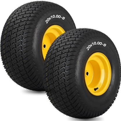 GICOOL 20x10.00-8 Lawn Mower Tire and Wheel, 3/4" Borehole, and 3/16" Keyway, 3.5" Offset Hub, 4 Ply Tubeless Tire, Replacement 20x10-8nhs Riding Lawn Mower and Tractor Rear Tire and Wheel Assemblies - size: 20x10.00-8 Tubeless