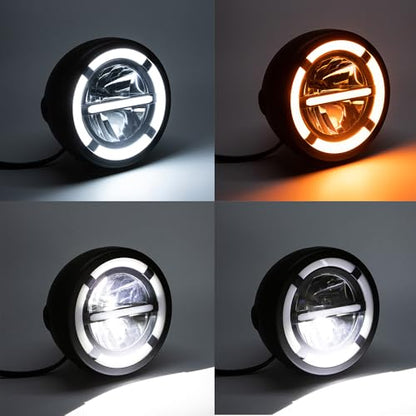 Motorcycle Headlight Assembly, Universal 6.3inch High Low Beam DRL Head Lamp with bracket for Cafe Racer Bobber Chopper