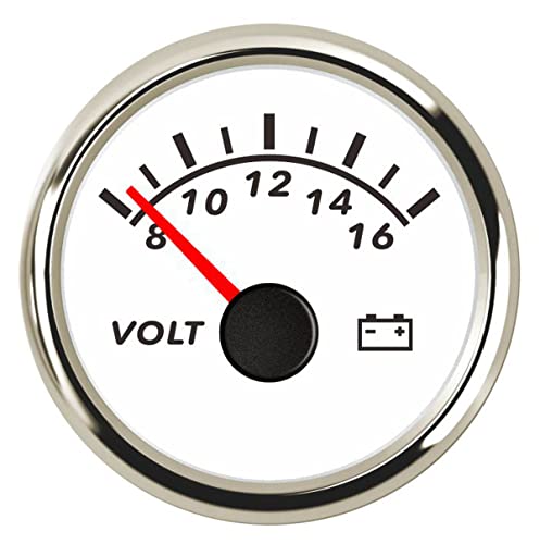 Universal Voltage Meter Volt Gauge 52mm Digital Voltmeter for Motorcycle Marine Boat Car Truck 8-16V Waterproof with Red Backlight - color: White
