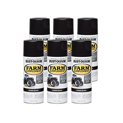 Rust-Oleum Farm & Implement Gloss Black Spray Paint - color: Black, size: 12 Ounce (Pack of 6)