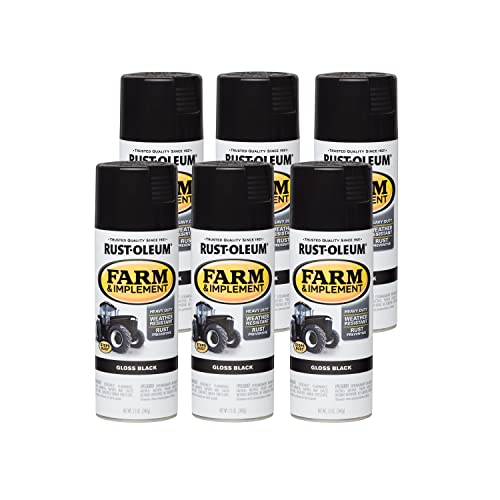 Rust-Oleum Farm & Implement Gloss Black Spray Paint - color: Black, size: 12 Ounce (Pack of 6)