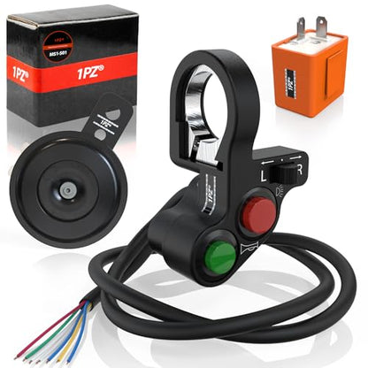1PZ 7/8" Multi-Function Horn Turn Signal On/Off Light Switch + Flasher Relay + Horn Replacement for Honda Yamaha Suzuki Kawasaki Arctic Cat Motorcycle ATV Offroad