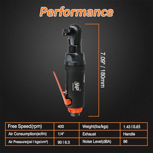 Workpad Compressed Air Ratchet Wrench 9.5 mm 3/8 Inch Mini Type 180 mm Lightweight 650 g Maximum Torque 54 N.m