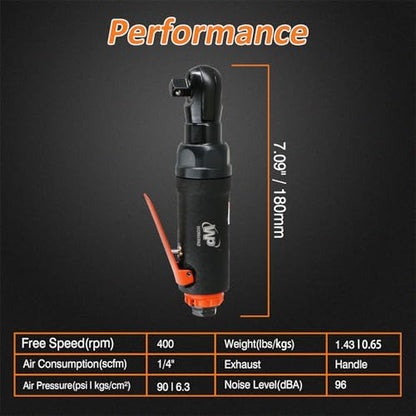 Workpad Compressed Air Ratchet Wrench 9.5 mm 3/8 Inch Mini Type 180 mm Lightweight 650 g Maximum Torque 54 N.m