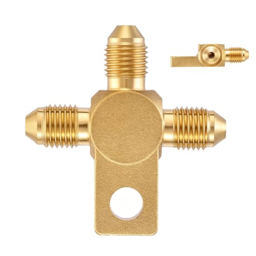 3AN Brass Brake Line Tee with Mount Tab, 3/8-24 UNF