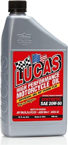 Lucas Oil 10702 SAE 20W-50 Synthetic Motorcycle Oil - 1 Quart Bottle (Pack of 5) - size: 1 Quart Bottle (Pack of 5)