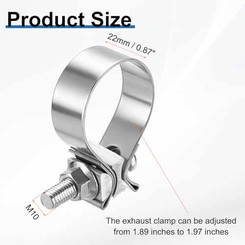 HARFINGTON 410 Stainless Steel Exhaust Clamp 1.97" Butt Joint Narrow Band Muffler Seal Exhaust Narrow Lap Butt Clamps for Pipe Mufflers Converters System Repair, Silver - size: Range 50-56 mm, Band Width 22mm