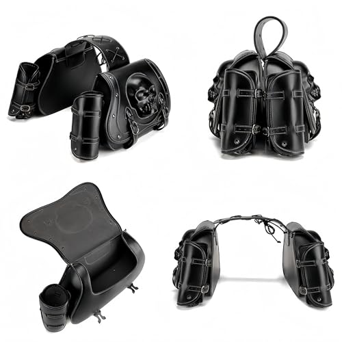 Motorcycle Saddlebag, 30L Leather Waterproof Side Saddle Bags with Cup Holder, Universal Powersports Saddlebags for Harley Davidson Sportster Dyna Softail Honda Shadow Rebel Yamaha Vulcan