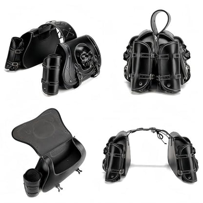 Motorcycle Saddlebag, 30L Leather Waterproof Side Saddle Bags with Cup Holder, Universal Powersports Saddlebags for Harley Davidson Sportster Dyna Softail Honda Shadow Rebel Yamaha Vulcan