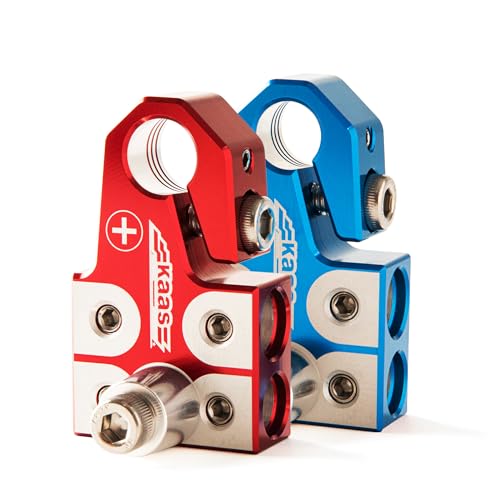 Kaas Lead Acid Battery Terminal Clamps, Positive and Negative Set, for SAE/DIN/EN Tapered Top Post, 4-Way Connectors, Compatible with 8AWG to 4/0 AWG, Includes OEM Top Post Adapter