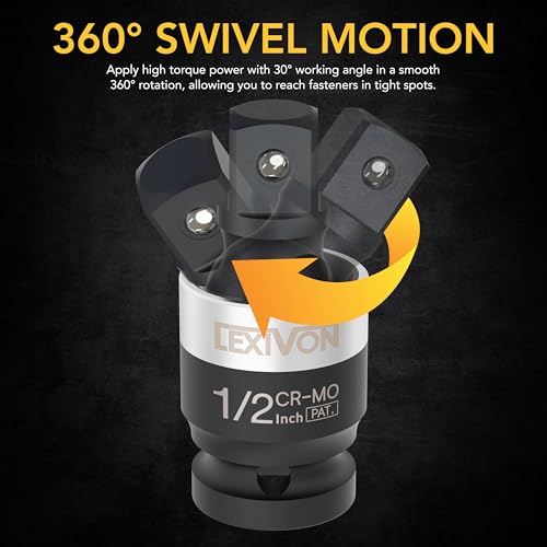 LEXIVON Impact Universal Joint - Patented SLIM Design | 3-Piece 1/2", 3/8", and 1/4" Socket Swivel Set | Chrome-Molybdenum Steel Full Impact Grade (LX-113-S) - style: SLIM-Design