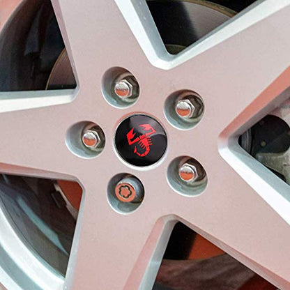 4X 2.2" Wheel Hub Caps Centre Cover for Abarth Scorpion Logo Circular arc form 3D stereo Aluminum Alloy Waterproof Emblem Badge Stickers for Fiat Abarth Punto 124/125/125/500 Stilo Ducatoo (Black+Red)