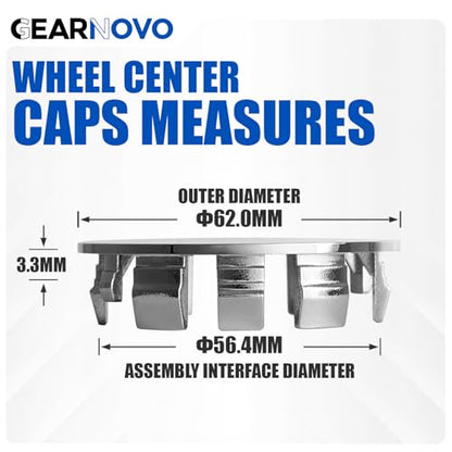 2.4Inch 62MM Wheel Center Caps, Pack of 4 (Chrome, Outer 62MM, Inner 56MM) - color: Chrome, size: Outer 62MM , Inner 56MM (3.3MM Clip)