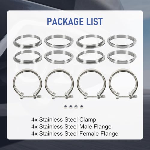 4" V-Band Flange Clamp Kit W/Ridge 4PC Stainless Steel For Exhaust Downpipe - size: 4.0"