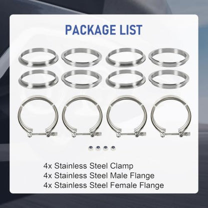 4" V-Band Flange Clamp Kit W/Ridge 4PC Stainless Steel For Exhaust Downpipe - size: 4.0"