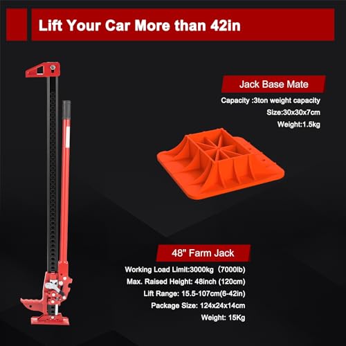 BUNKER INDUST Farm Jack 48" with Jack Base Mate,High Lift Tire Jack Stand Plate Offroad Sand Mud Snow Recovery Kit for Car Truck Jeep ATV SUV UTV - color: 48" Farm Jack with Base