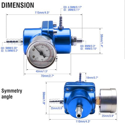Adjustable Fuel Pressure Regulator With Gauge Hose 0-140 PSI Universal 6AN FPR Kit Aluminum Blue - color: blue