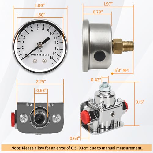 Fuel Pressure Regulator Zinc Alloy Carburetor With Gauge Kit Fit For Holley And Edelbrock Carburetors, Fuel Valve 12-804 1-4/2-9 Psi,3/8in Npt with Installation kit and sealing tool