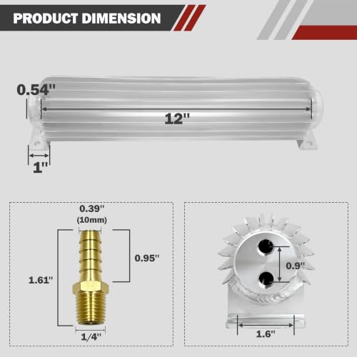 12'' Dual Pass Aluminum Finned Transmission Oil Cooler - color: Dual Pass, size: 12''